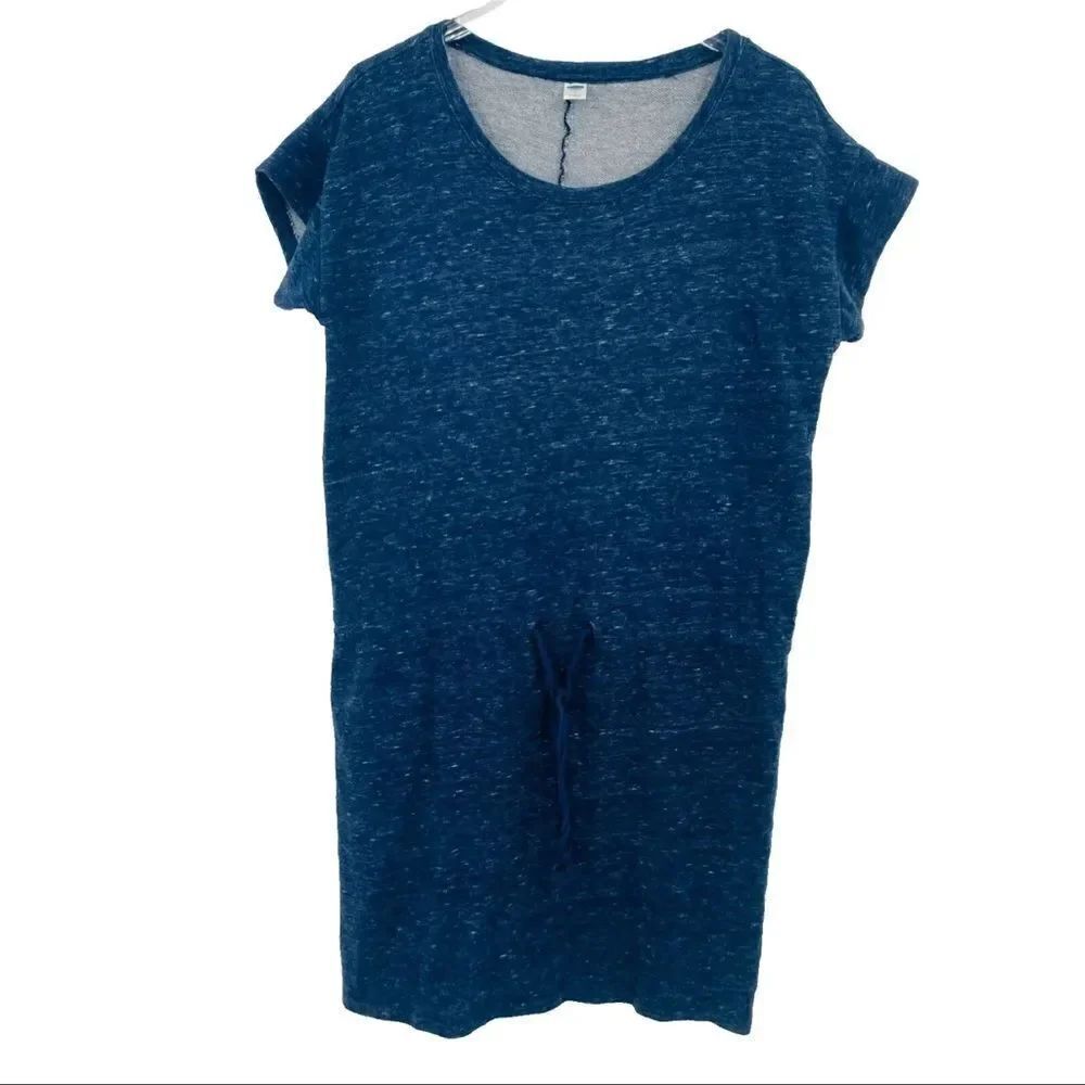 Old Navy Size Medium Navy Blue Space Dye Short Sleeve Drawstring Waist Dress